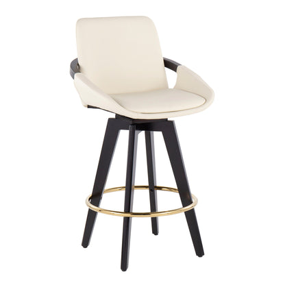 Cosmo - Contemporary Fixed Height Counter Stool With Swivel With Round Footrest (Set of 2) - Black / Cream