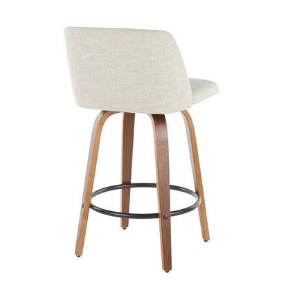 Toriano - Mid-Century Modern Counter Stool (Set of 2) - Cream / Walnut