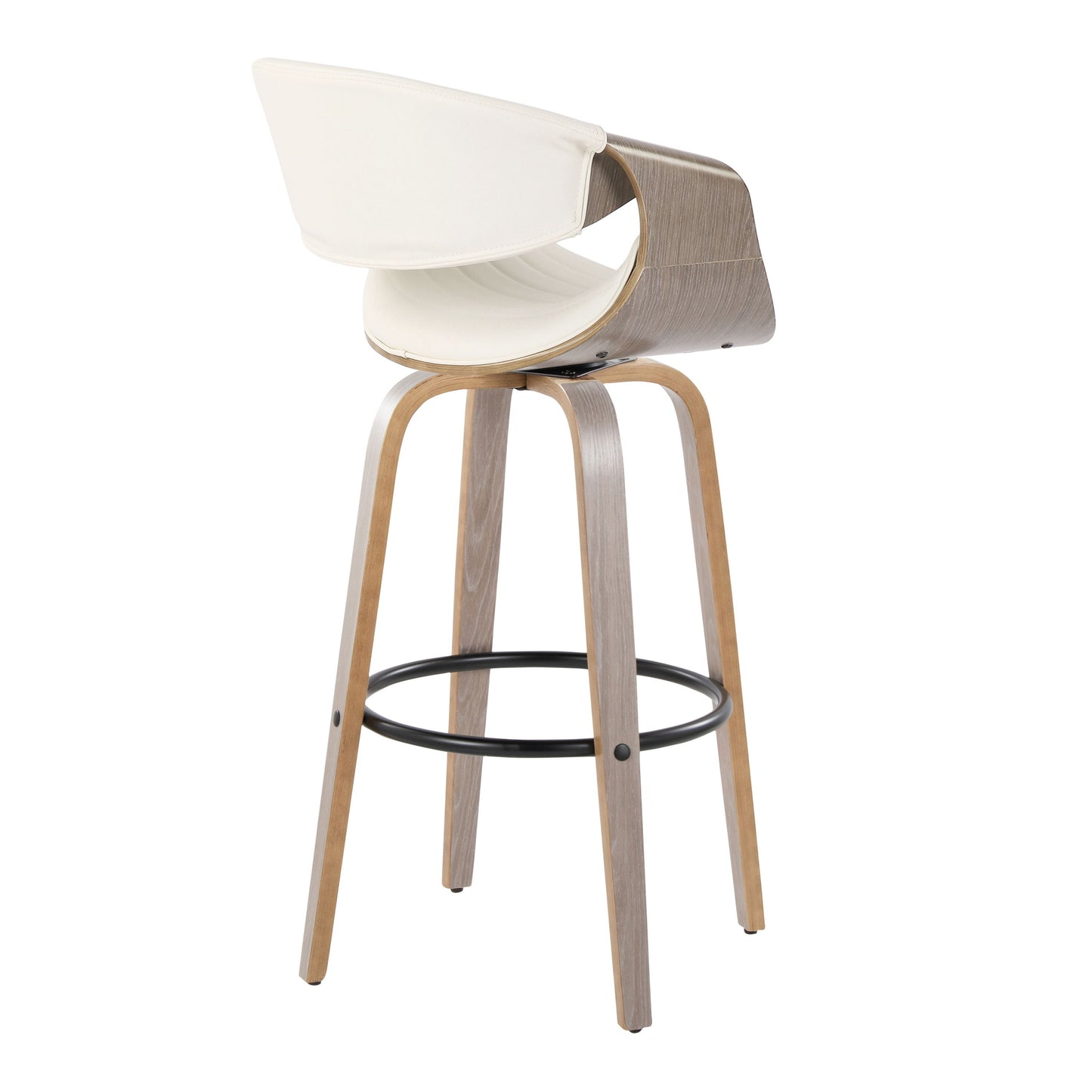 Symphony - Mid-Century Modern Fixed Height Barstool With Swivel With Round Footrest (Set of 2) - Light Gray / White