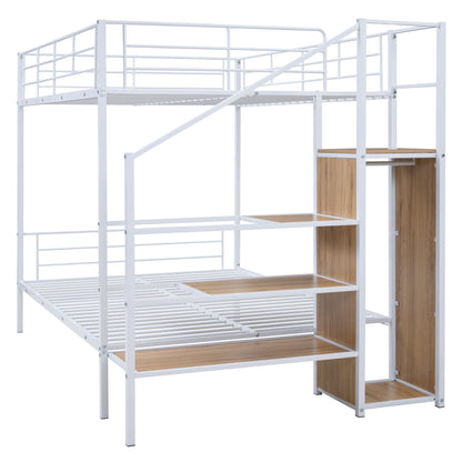 Full Over Full Bunk Bed With Lateral Storage Ladder And Wardrobe - White