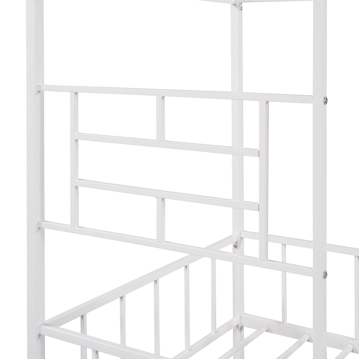 House Bed Frame Twin Size With Slatted Support No Box Spring Needed - White
