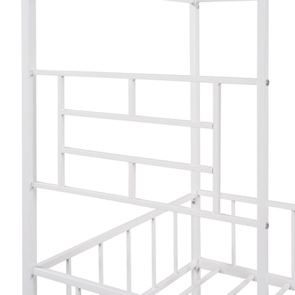 House Bed Frame Twin Size With Slatted Support No Box Spring Needed - White