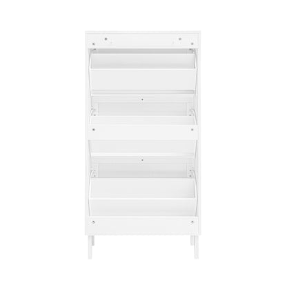 Modern Rattan 3 Door Shoe Rack Cabinet For Entryway Freestanding White Storage Unit In Particle Board - White