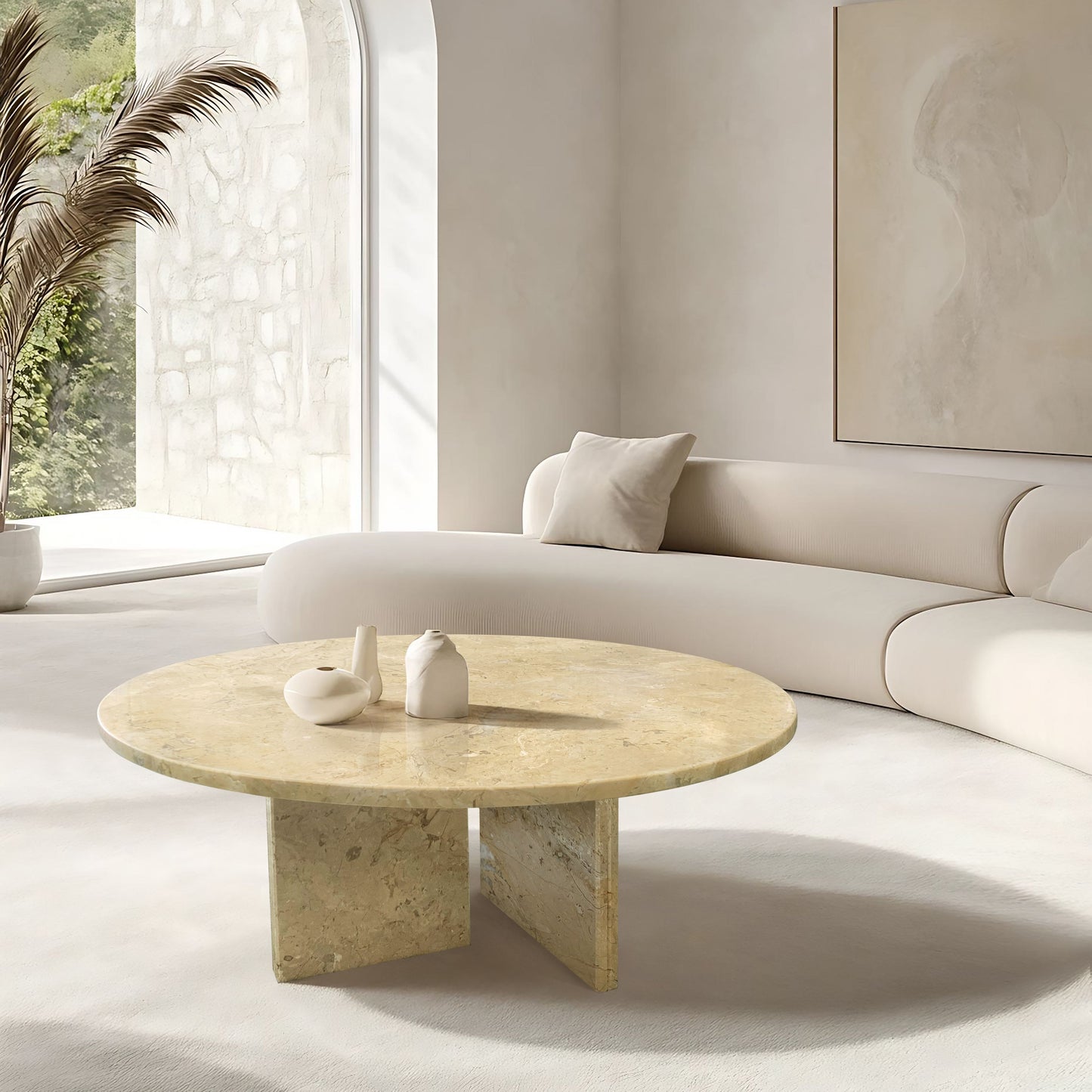 Natural Marble Coffee Table, Versatile Living Room Table, Genuine Marble - Glod Yellow Beige