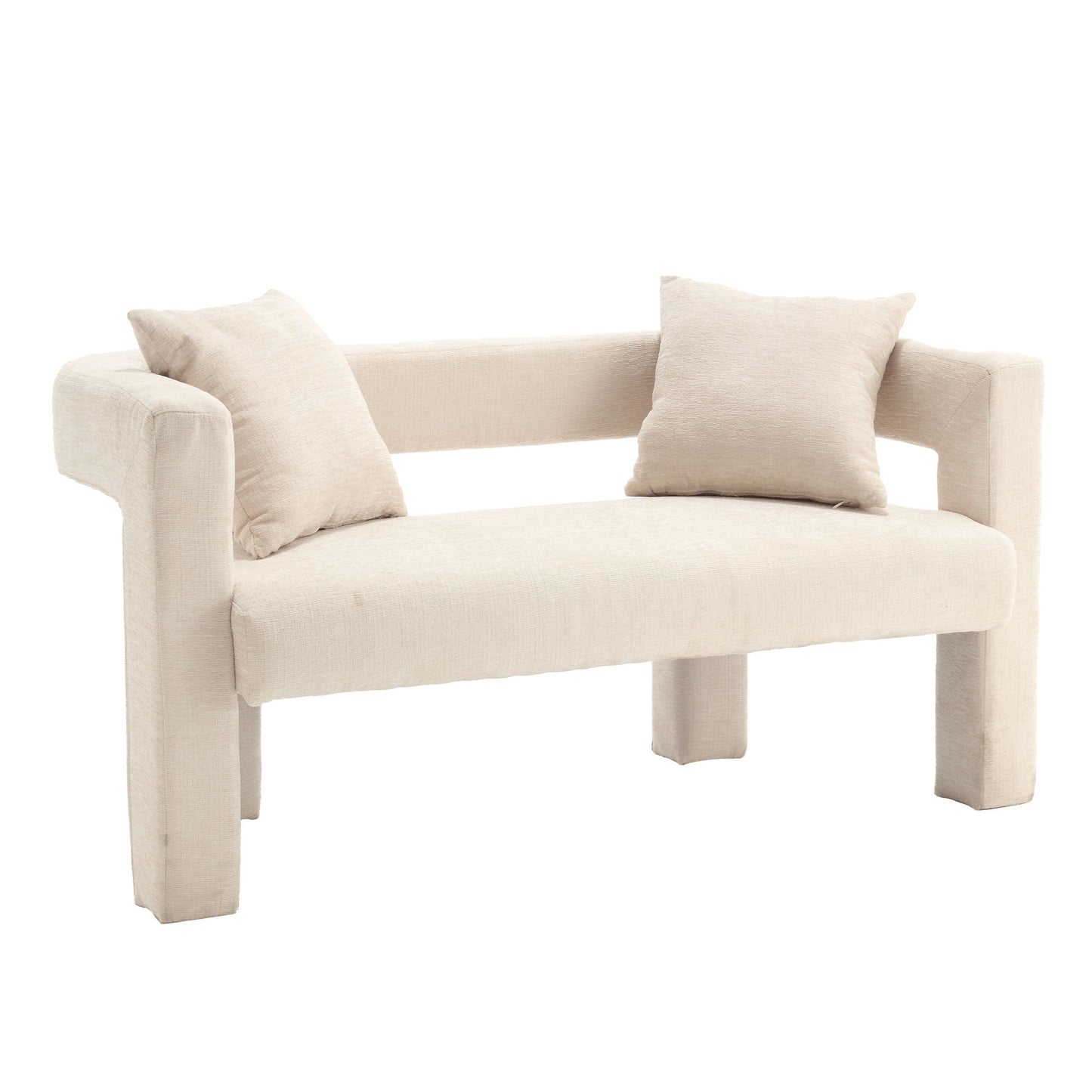 Modern Loveseat Sofa, Comfy Upholstered 2 Seater Sofa - Beige