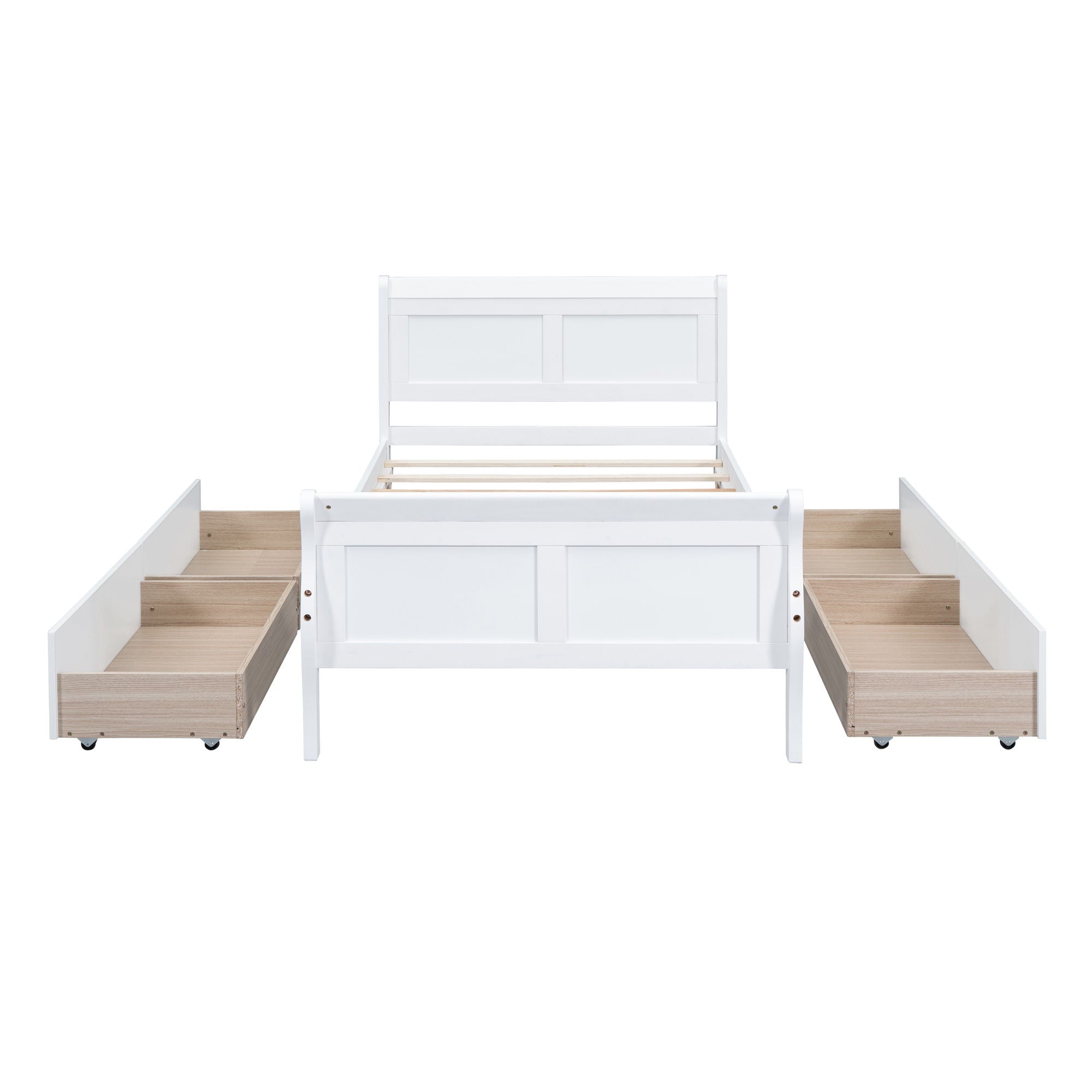 Twin Size Platform Bed With 4 Drawers And Streamlined Headboard & Footboard - White