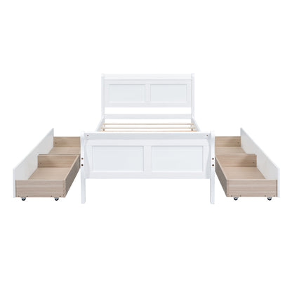 Twin Size Platform Bed With 4 Drawers And Streamlined Headboard & Footboard - White