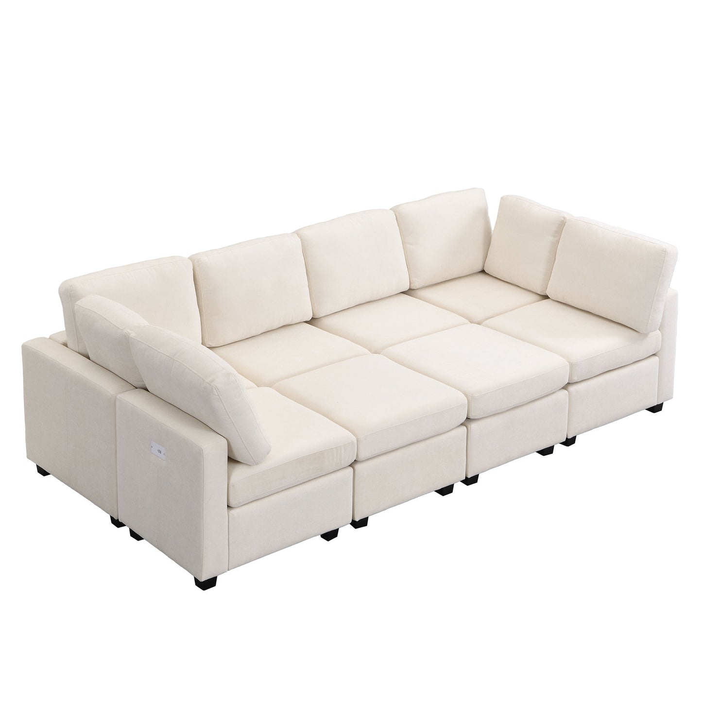 Sectional Sofa Couch Sofa Bed U-Shaped Sofa With Two Movable Ottoman And Three USB Ports For Living Room - Beige