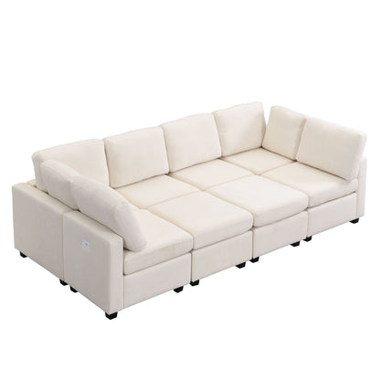 Sectional Sofa Couch Sofa Bed U-Shaped Sofa With Two Movable Ottoman And Three USB Ports For Living Room - Beige