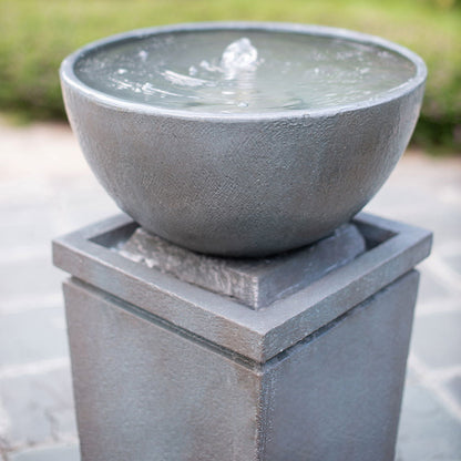 Polyresin Zen Bowl Water Fountain, Outdoor Bird Feeder / Bath Fountains, Relaxing Water Feature For Garden Lawn Backyard Porch - Gray