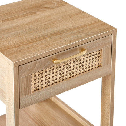 15.75" Rattan End Table With Drawer, Modern Nightstand, Side Table For Living Room, Bedroom - Natural