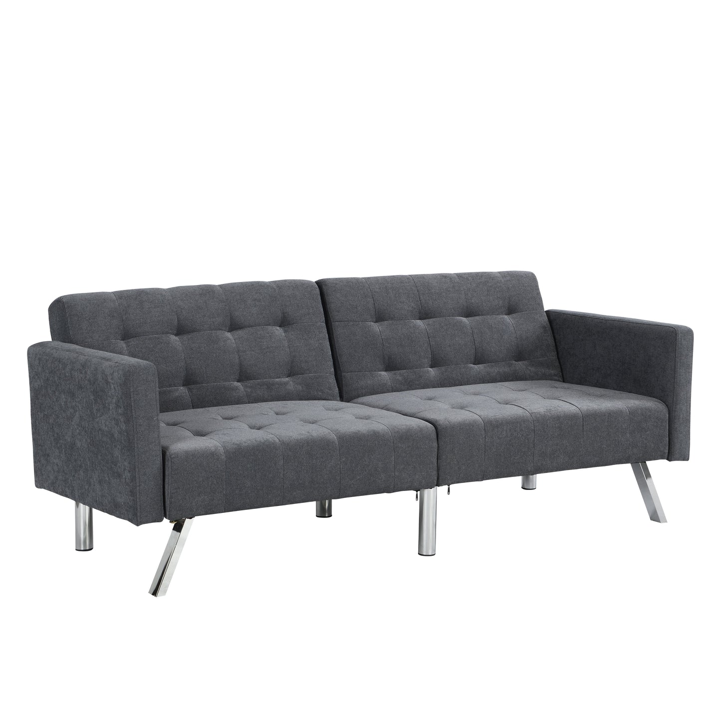 Futon Sofa Bed Convertible Folding Lounge Couch, Armrests - Dark Gray