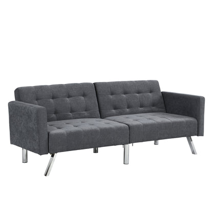 Futon Sofa Bed Convertible Folding Lounge Couch, Armrests - Dark Gray