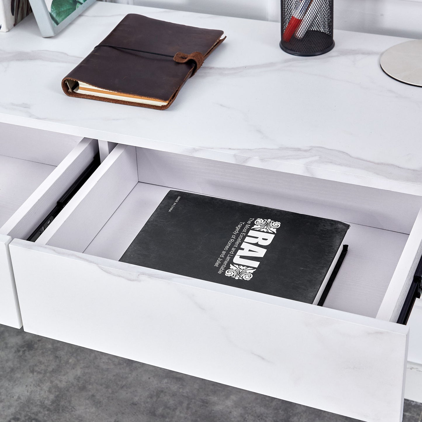 Environmental Protection Minimalist Dresser, Desk, Desktop Computer Desk, With Double Drawer Storage Space, Simple Home, Perfect For Various Styles - White