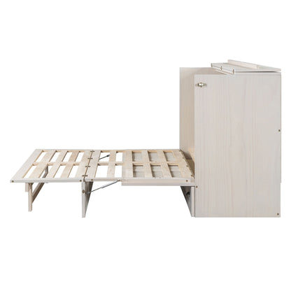 Full Size Murphy Bed With Large Drawers - Brushed White