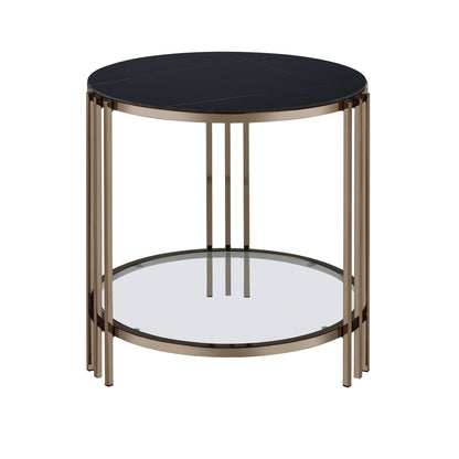 Abisha - Sintered Stone Top & Champagne End Table - Black