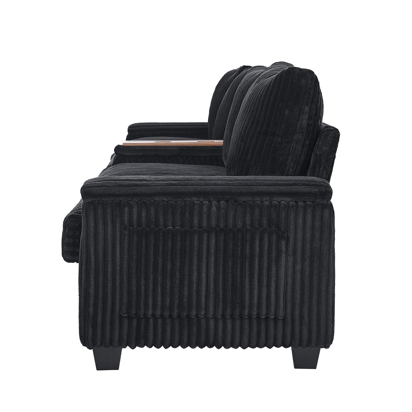 Modern 4 Seater Corduroy Sofa Couch With USB Ports And Hidden Storage - Black