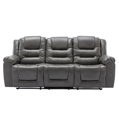 3 Seater Home Theater Recliner Manual Recliner Chair With Two Built-In Cup Holders For Living Room - Gray