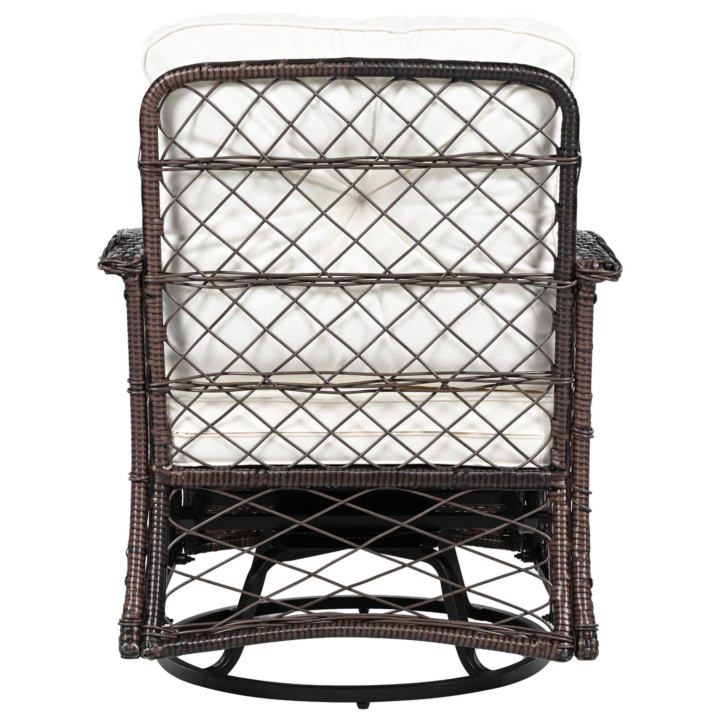 3 Piece Outdoor Chair & Table Set Chat Set 2 Person Rattan Seating Group With 2 Swiveling And Rocking Chairs And A Square Table For Garden, Patio, Or Balcony - Brown