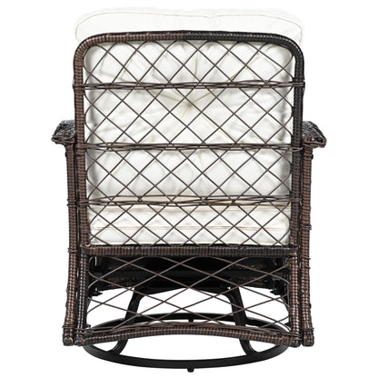3 Piece Outdoor Chair & Table Set Chat Set 2 Person Rattan Seating Group With 2 Swiveling And Rocking Chairs And A Square Table For Garden, Patio, Or Balcony - Brown