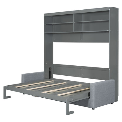 Queen Size Murphy Wall Bed With Sofa - Gray