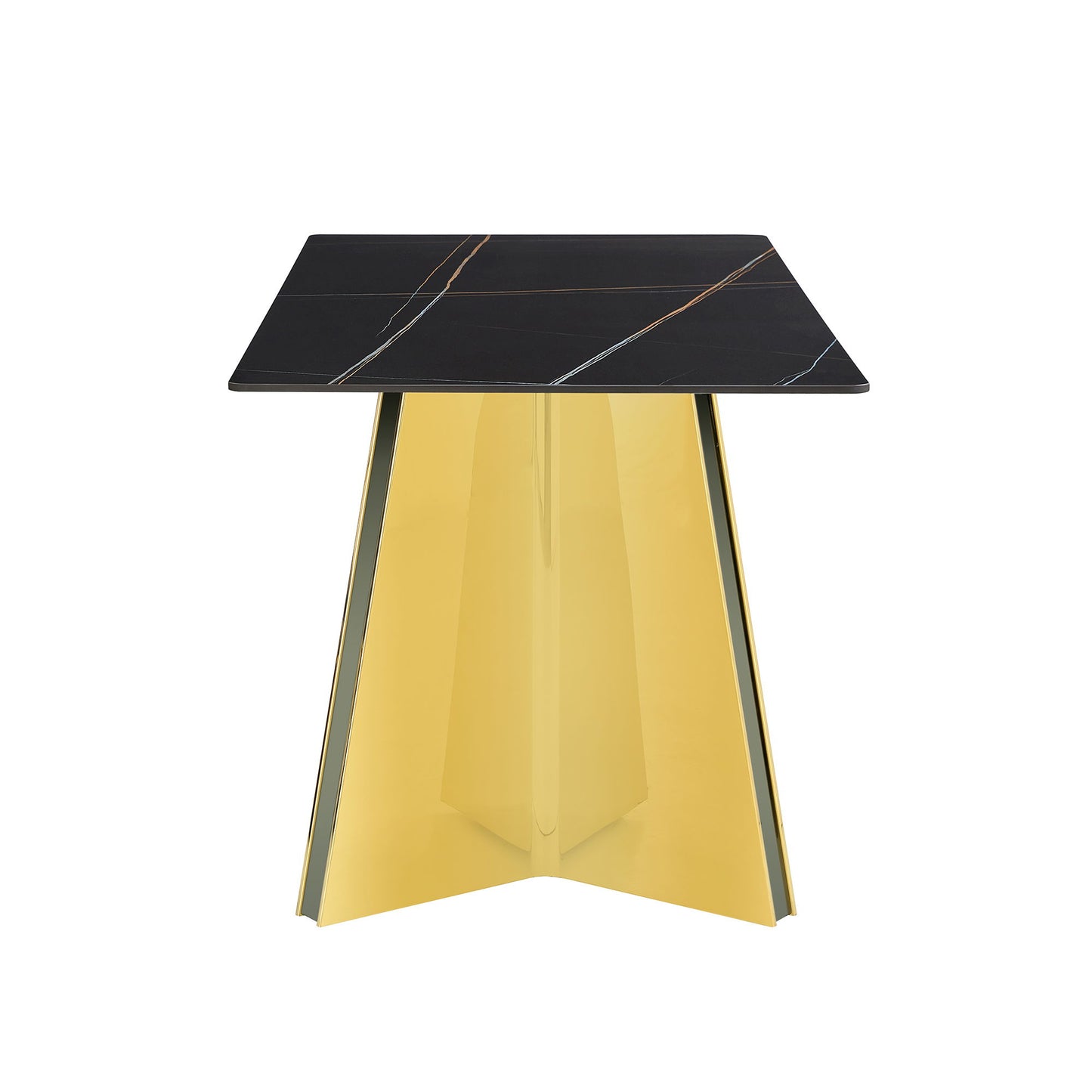 Patterned Slab Dining Table With Golden Stainless Steel Butterfly Legs - Black / Gold