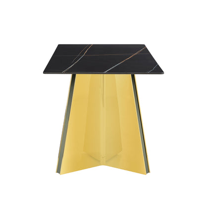 Patterned Slab Dining Table With Golden Stainless Steel Butterfly Legs - Black / Gold