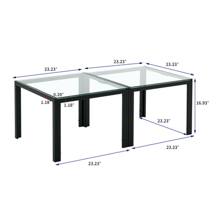 Coffee Table (Set of 2), Square Modern Table With Tempered Glass Finish For Living Room - Transparent / Black
