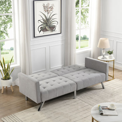 Futon Sofa Bed Convertible Folding Lounge Couch, Armrests - Light Gray