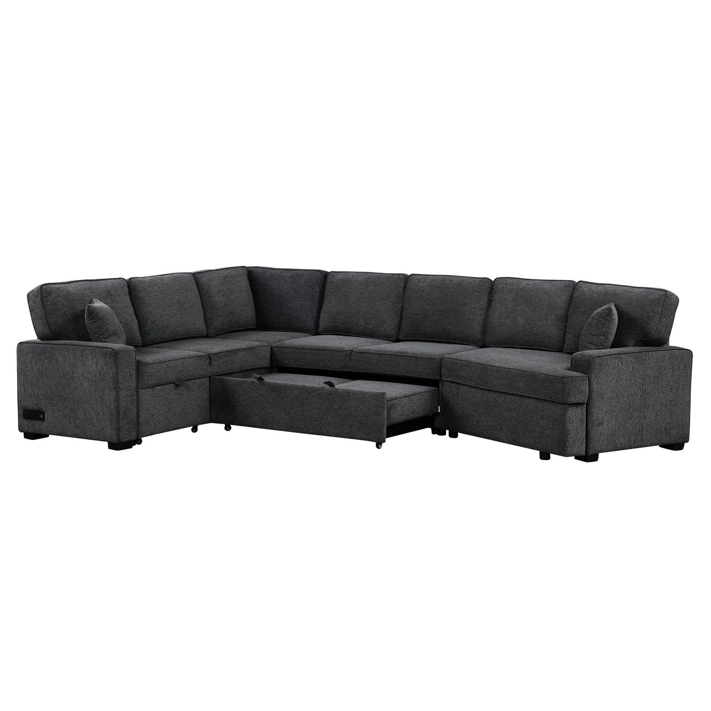 L-Shaped Sofa Sectional Sofa Couch Pull-Out Sofa Bed With Charging Devices And Cup Holders For Living Room - Blue Black