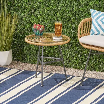 Petrichor - Outdoor Side Table With Tempered Glass And Steel Frame - Light Brown