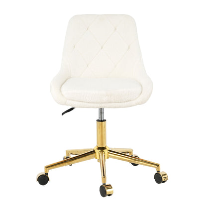 Modern Teddy Fleece Fabric Dining Chair With Gold Legs, Soft And Comfortable, Adjustable, Space Saving - Beige