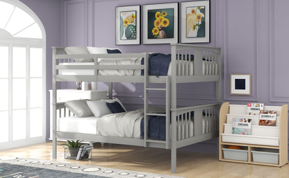 Full Over Full Bunk Bed With Ladder For Bedroom - Gray