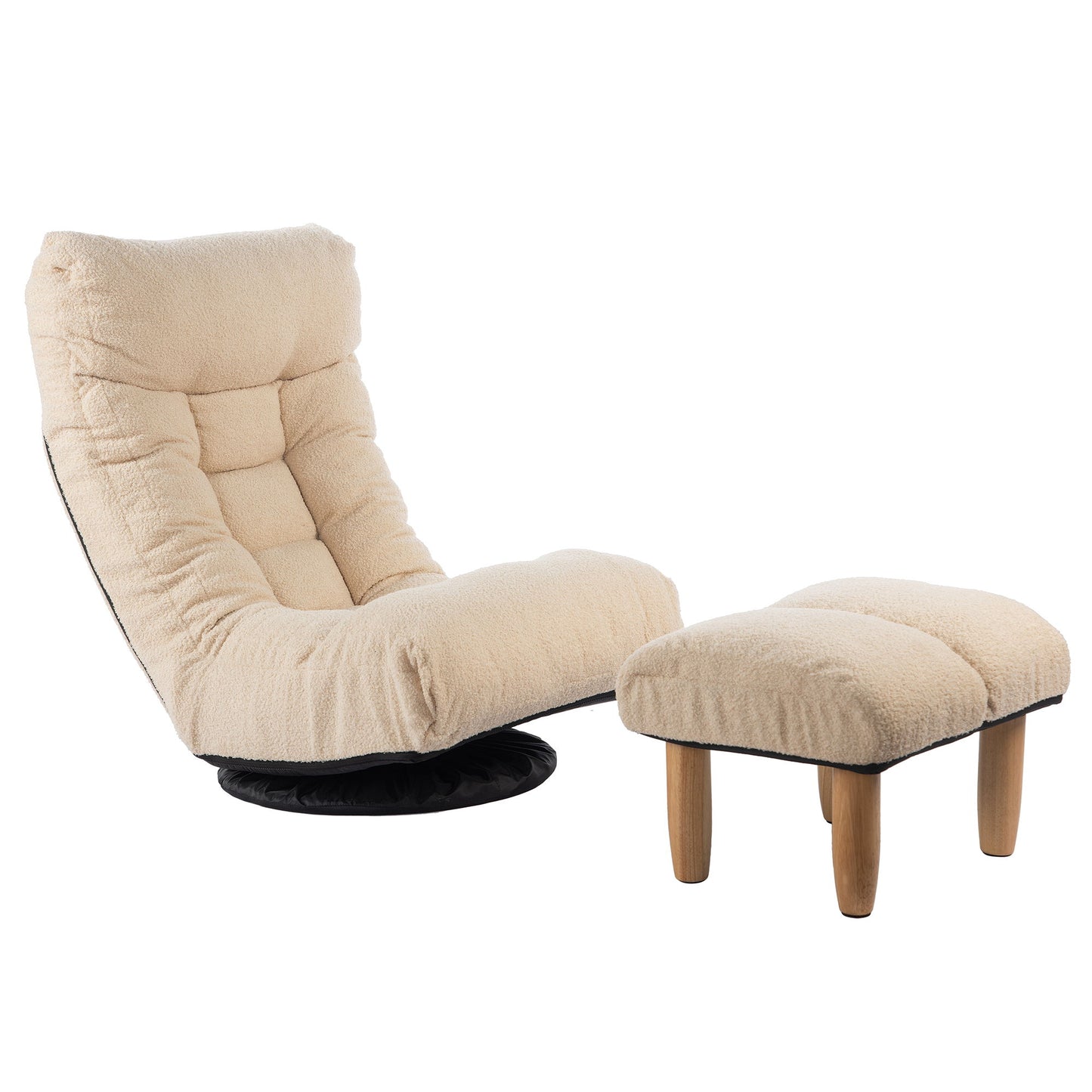 Japanese Style Single Reclining Sofa Chair With Adjustable Features Cotton For Balcony And Leisure - White