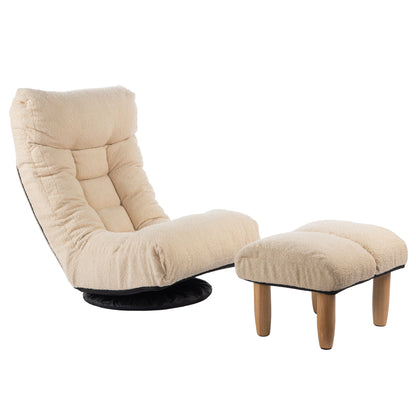 Japanese Style Single Reclining Sofa Chair With Adjustable Features Cotton For Balcony And Leisure - White