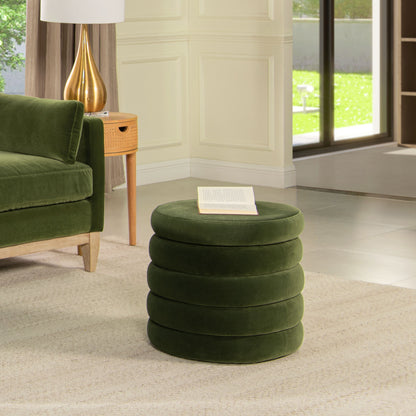Fuji - Oversized Round Storage Ottoman - Olive Green