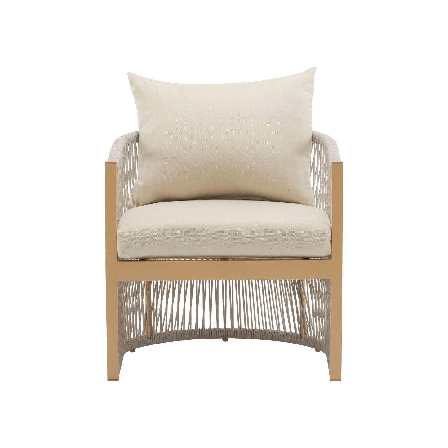 Modern Lounge Chair With Curved Aluminum Frame, Rope Weave Design, And Cushioned Comfort For Outdoor Living - Beige / Natural