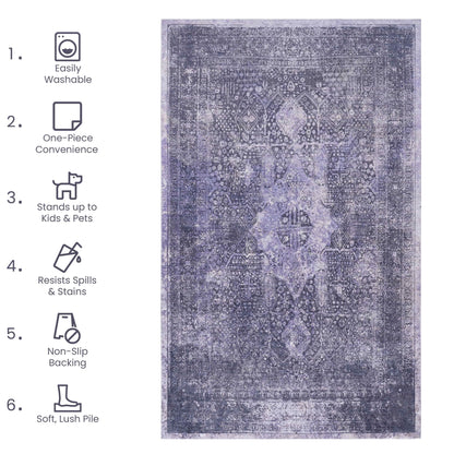 Maval - 4' X 6' Area Rug Washable - Anthracite