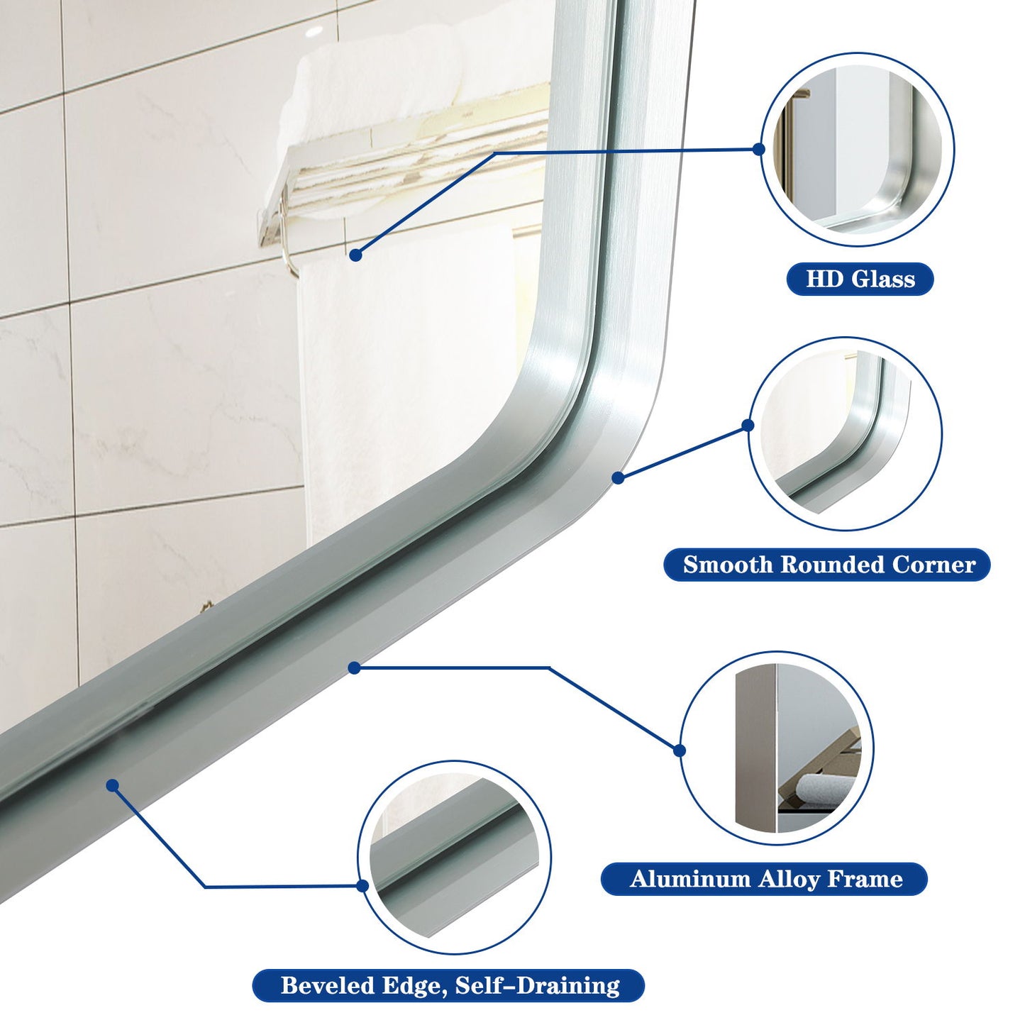 40X30" Brushed Silver Rounded Corner Rectangle Bathroom Mirror For Wall Metal Frame Wall Mounted Bathroom Mirror Vanity Bathroom Mirror (Horizontal & Vertical) - Silver