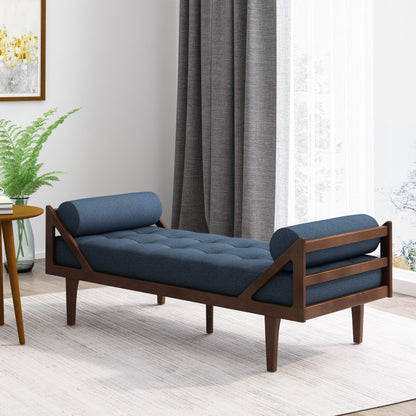Chic Contemporary Chaise Lounge With Button Tufting And Bentwood Structure - Navy Blue