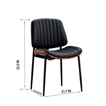 Dining Chairs (Set of 2) Mid-Century Modern Retro Faux Leather Chair With Bentwood Upholstered Seat Metal Legs Adjustable Foot For Kitchen Dining Room Chairs - Black