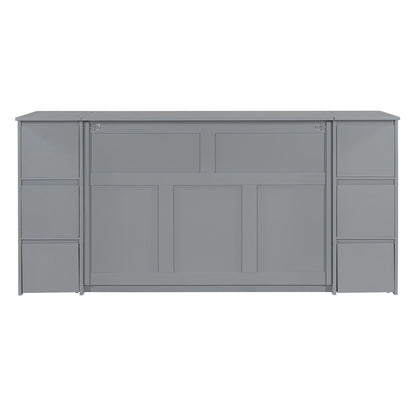 Full Size Murphy Bed With Drawers, Cabinets, And USB Ports - Gray