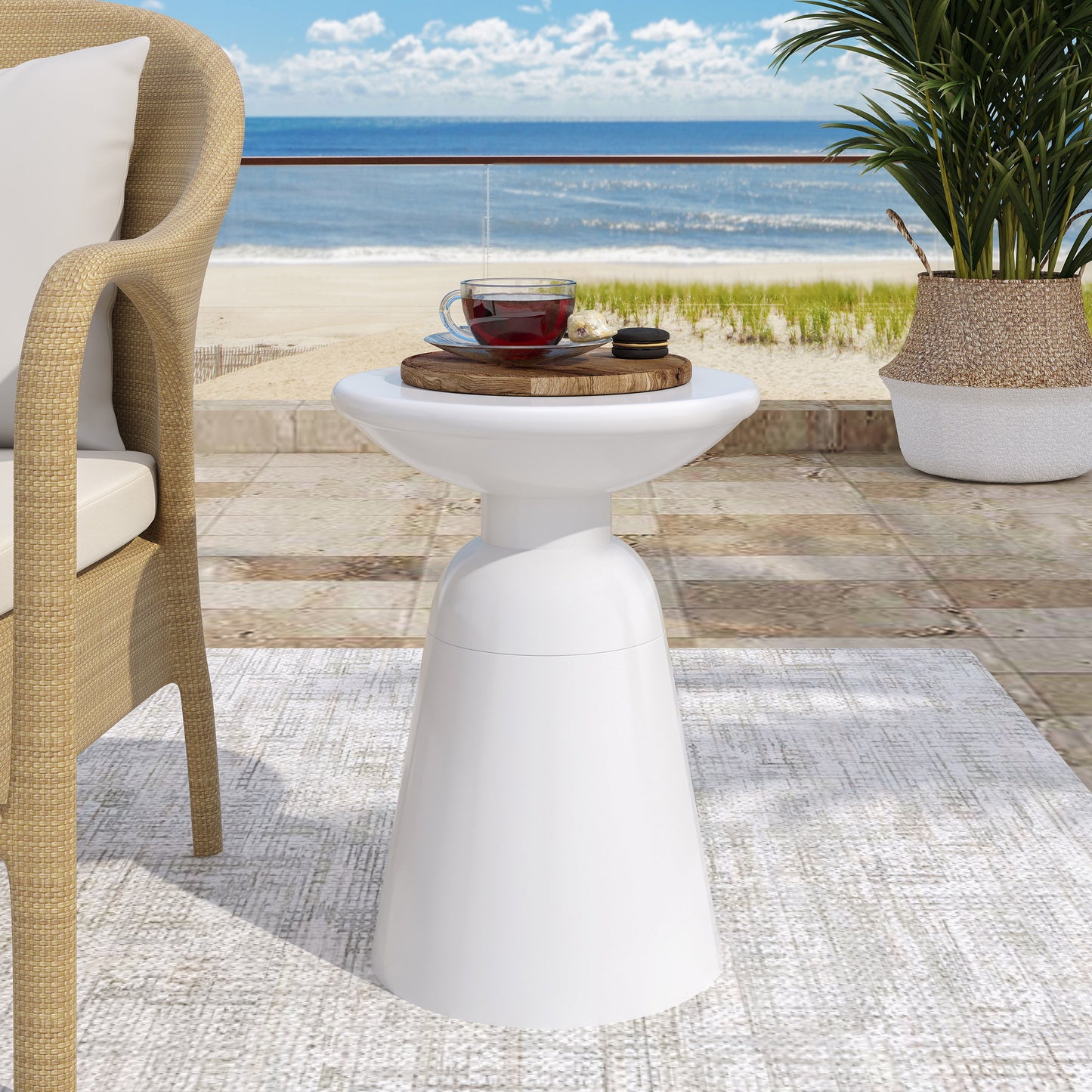 Outdoor, Metal End Table Large - White