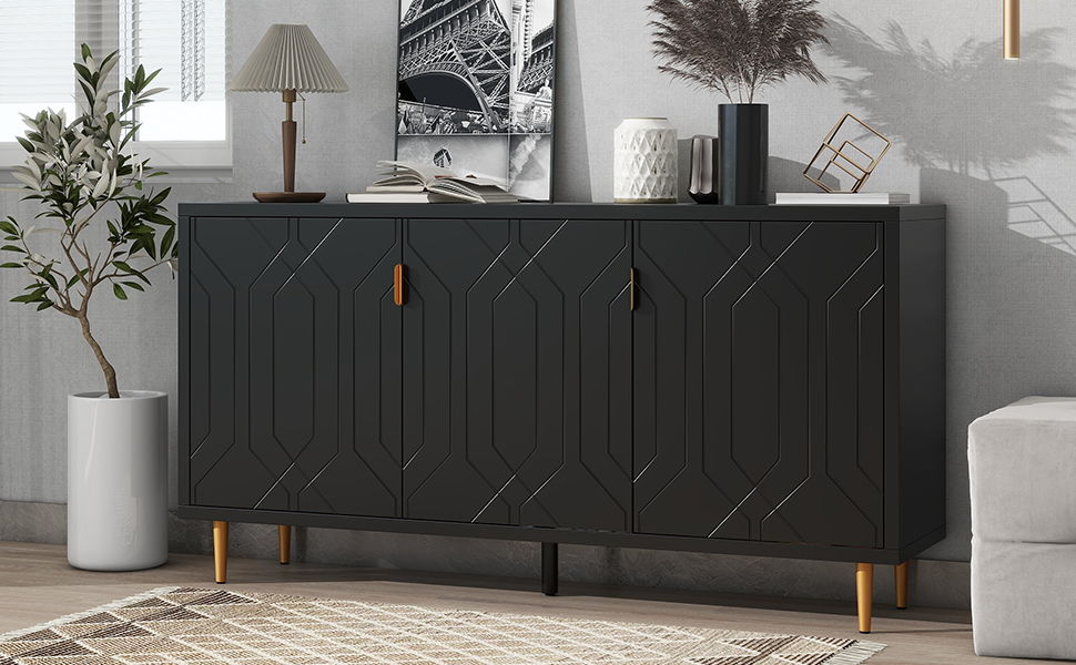 Modern TV Stand With 3 Doors And Adjustable Shelves For Living Room, Fits TVs Up To 70" - Black