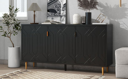 Modern TV Stand With 3 Doors And Adjustable Shelves For Living Room, Fits TVs Up To 70" - Black