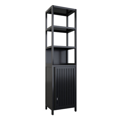 Storage Tall Slim Cabinet With Shutter Door And 3 Tier Shelves - Natural Bamboo, 64.76 Inches - Black