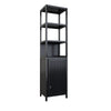 Storage Tall Slim Cabinet With Shutter Door And 3 Tier Shelves - Natural Bamboo, 64.76 Inches - Black