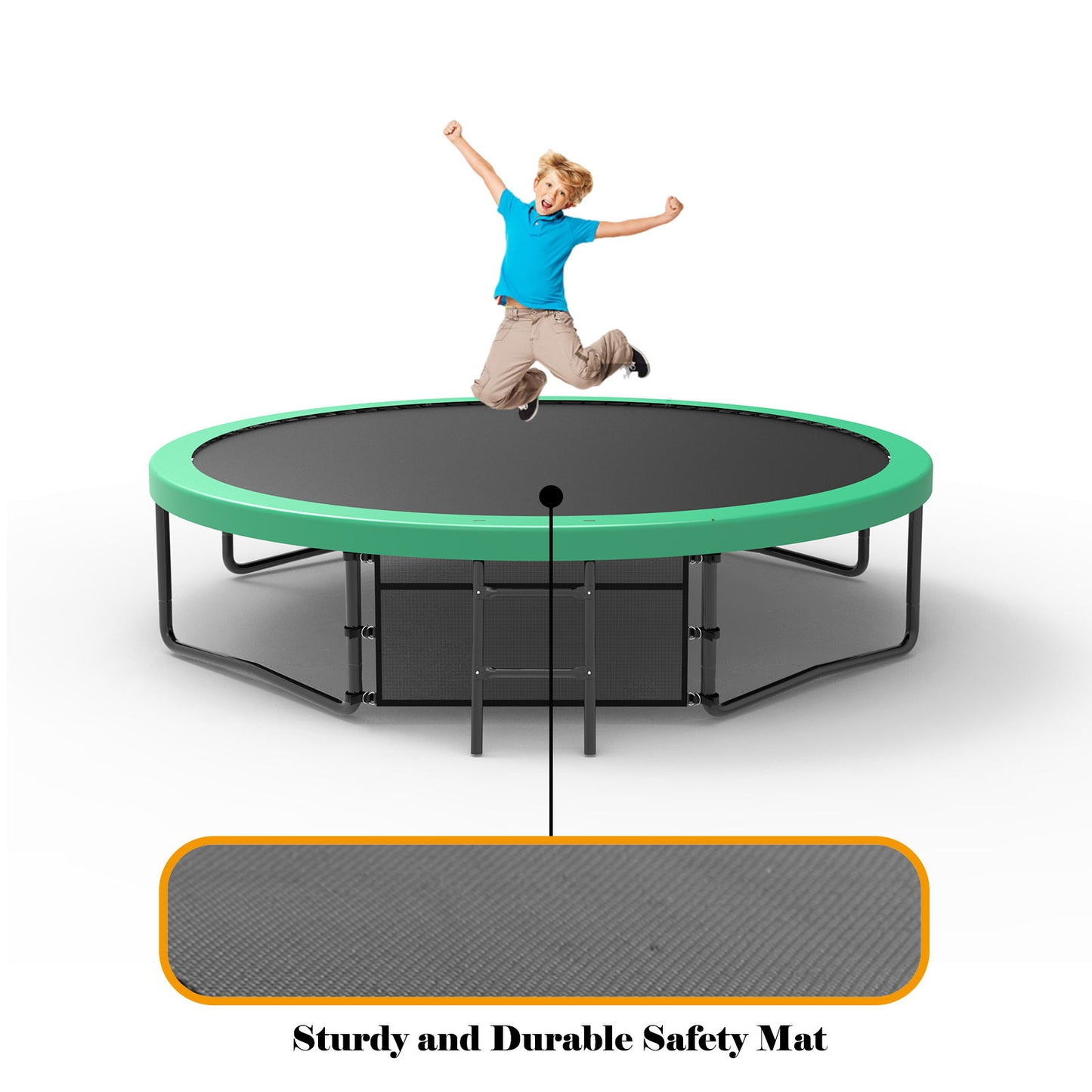 12Ft Recreational Kids Trampoline With Safety Enclosure Net & Ladder, Outdoor Recreational Trampolines - Green