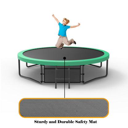 12Ft Recreational Kids Trampoline With Safety Enclosure Net & Ladder, Outdoor Recreational Trampolines - Green