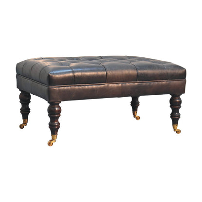 Buffalo - Leather Ottoman With Castor Legs - Black